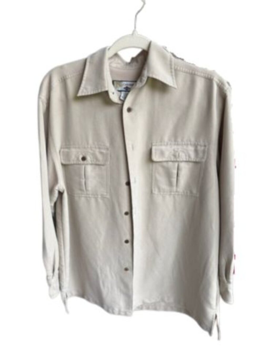 Caribbean Joe Chamois Cloth Shirt Jacket Size Small | Beige Button Front Utility